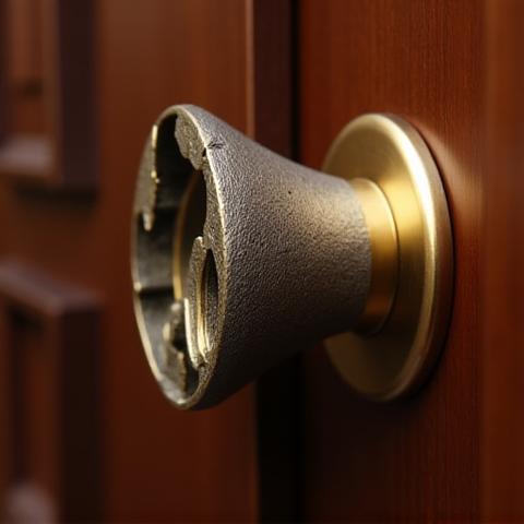 Maniglia artistica per porta con dettagli in ottone